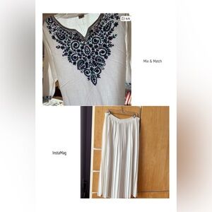 Elegant White Pleated pant (L) & embroidered top (XL)